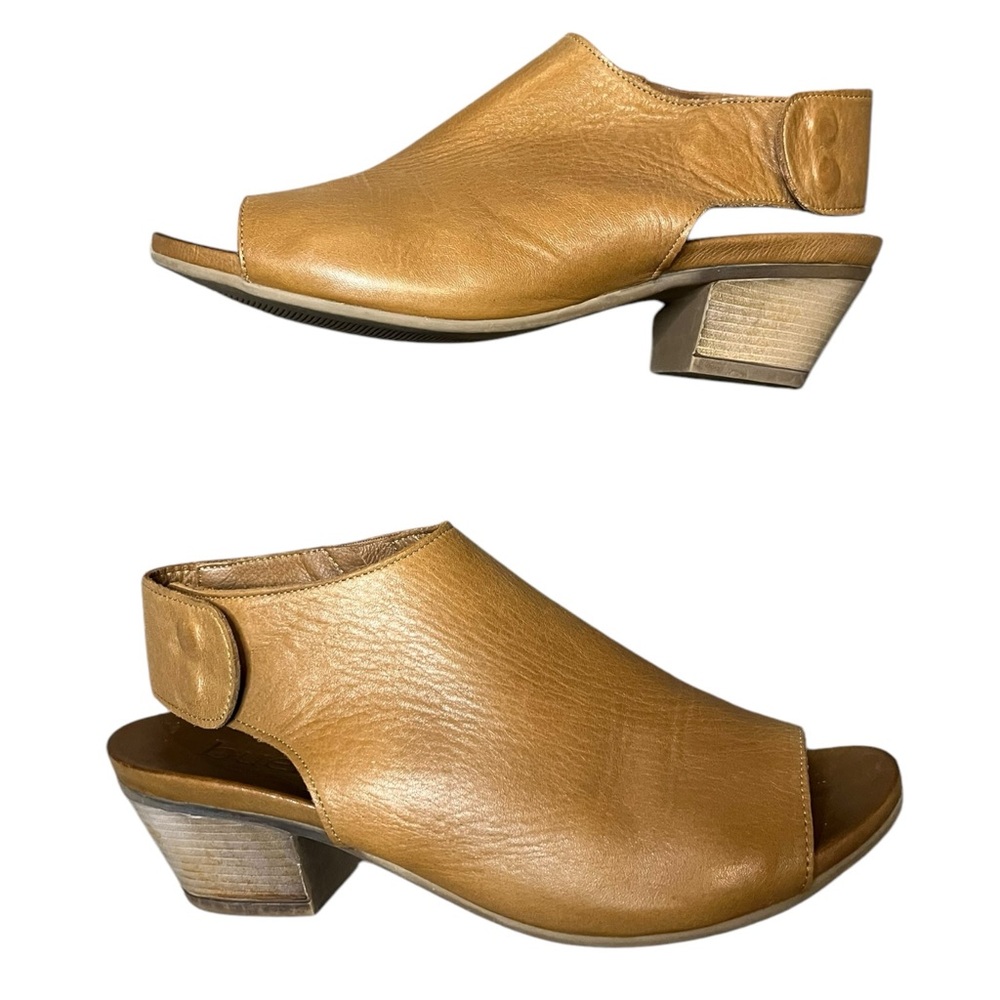 Bueno TAN Leather Peep-Toe Slingback Heels